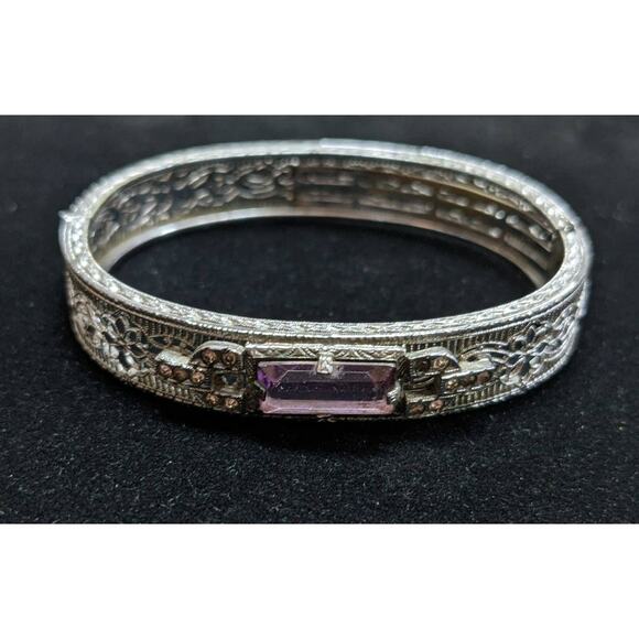 Peckham and Sons JHP 1920s Antique Amethyst Rhodium Plated Cuff Bangle